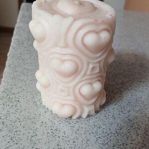 Heart Patterned Cream Candle